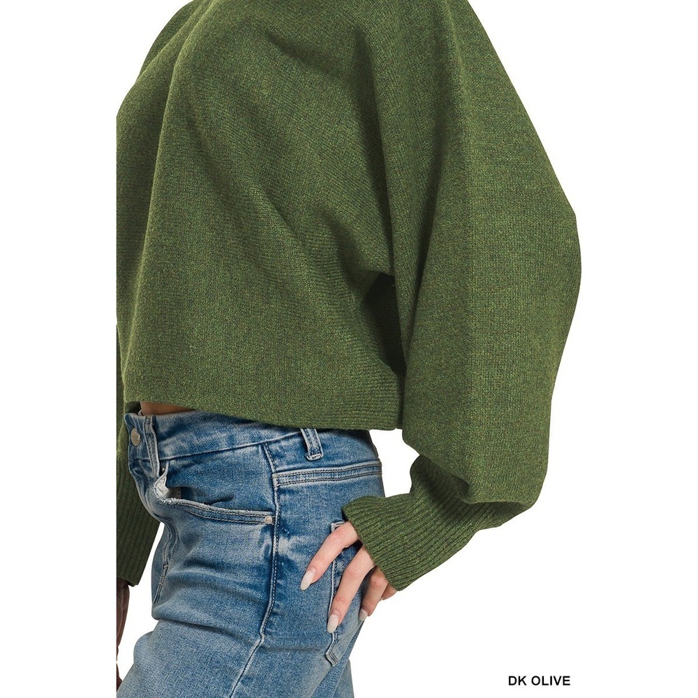 Zenana Boat Neck Balloon Sleeve Sweater - Dk Olive - Small - Picture 7 of 9